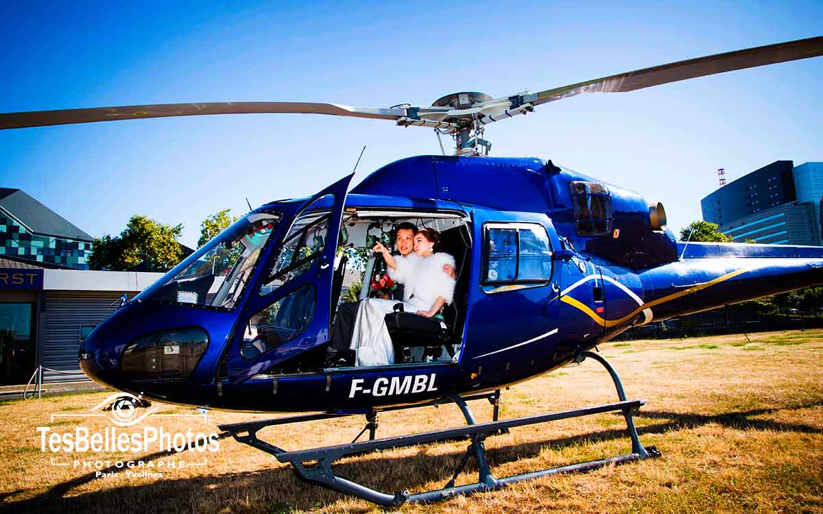 Photos shooting couple chinois Paris en hélicoptère