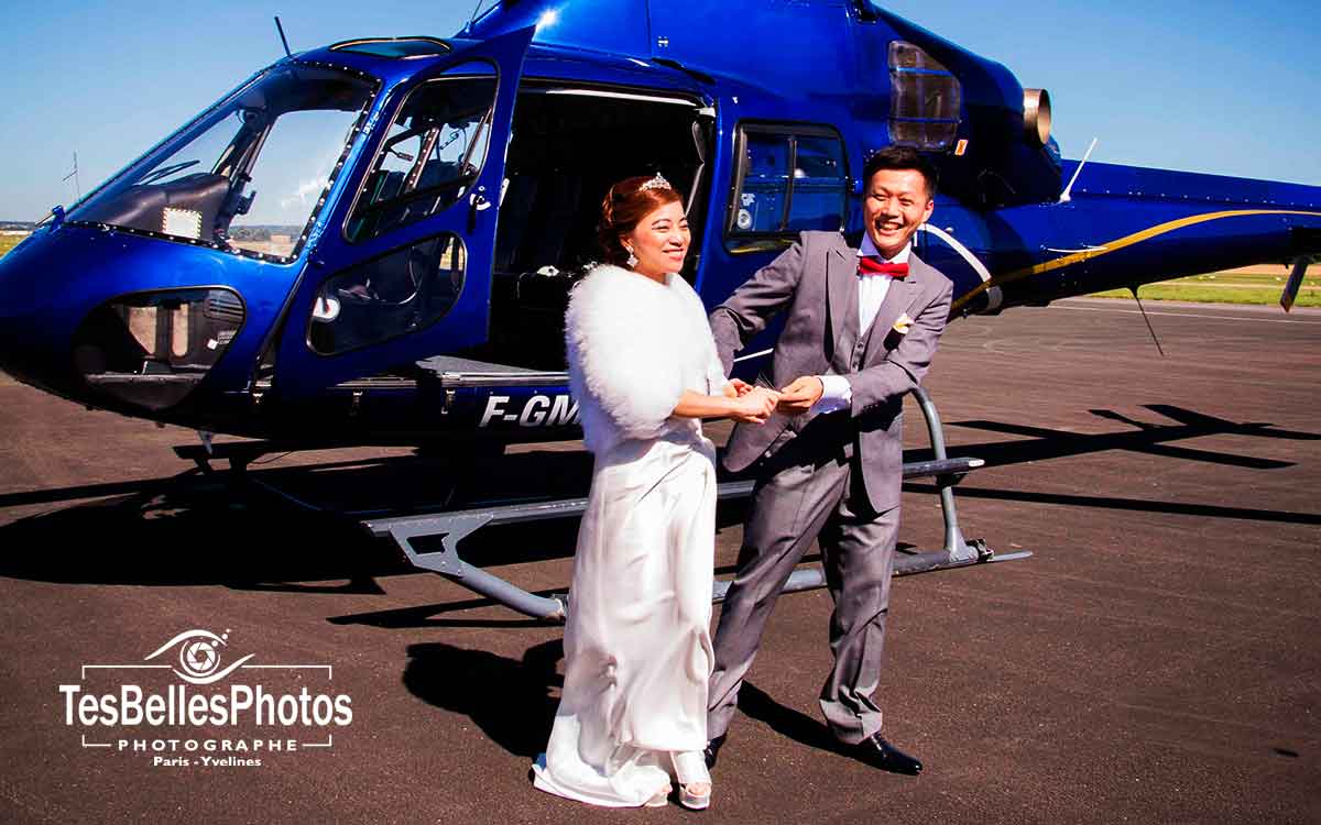 Shooting pre-wedding sur un hélicoptère