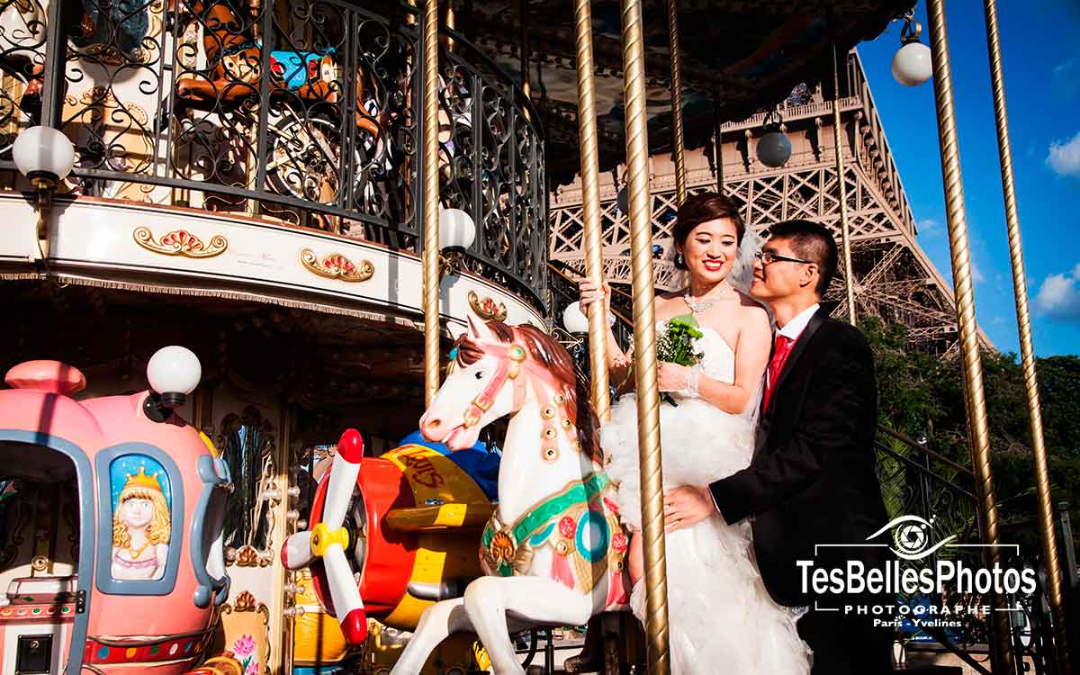 Photo de mariage chinois à Paris Tour-Eiffel, photographe mariage chinois Paris