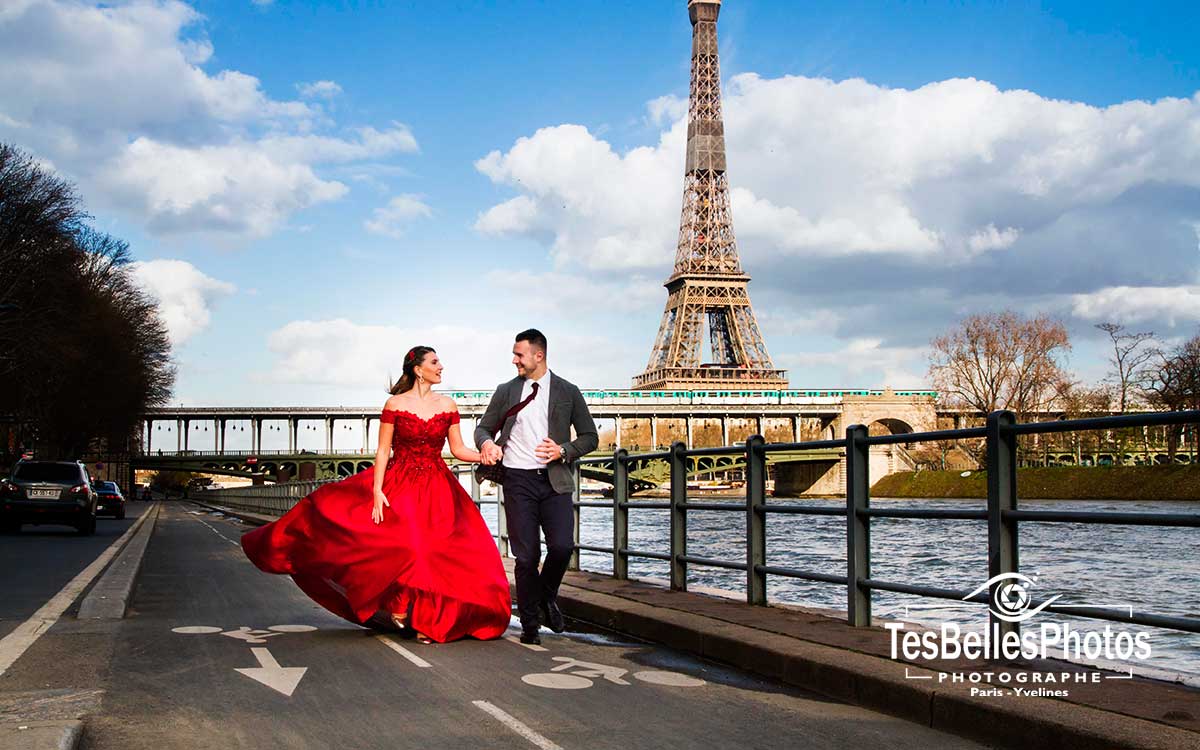 Shooting couple Paris sur le quai de seine, séance couple après mariage, photo de Day After, photographe couple Paris