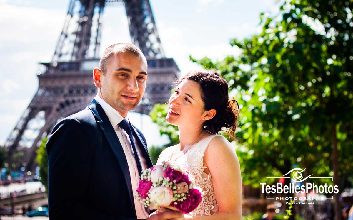 Séance photo mariage Paris, photo couple de mariage Paris