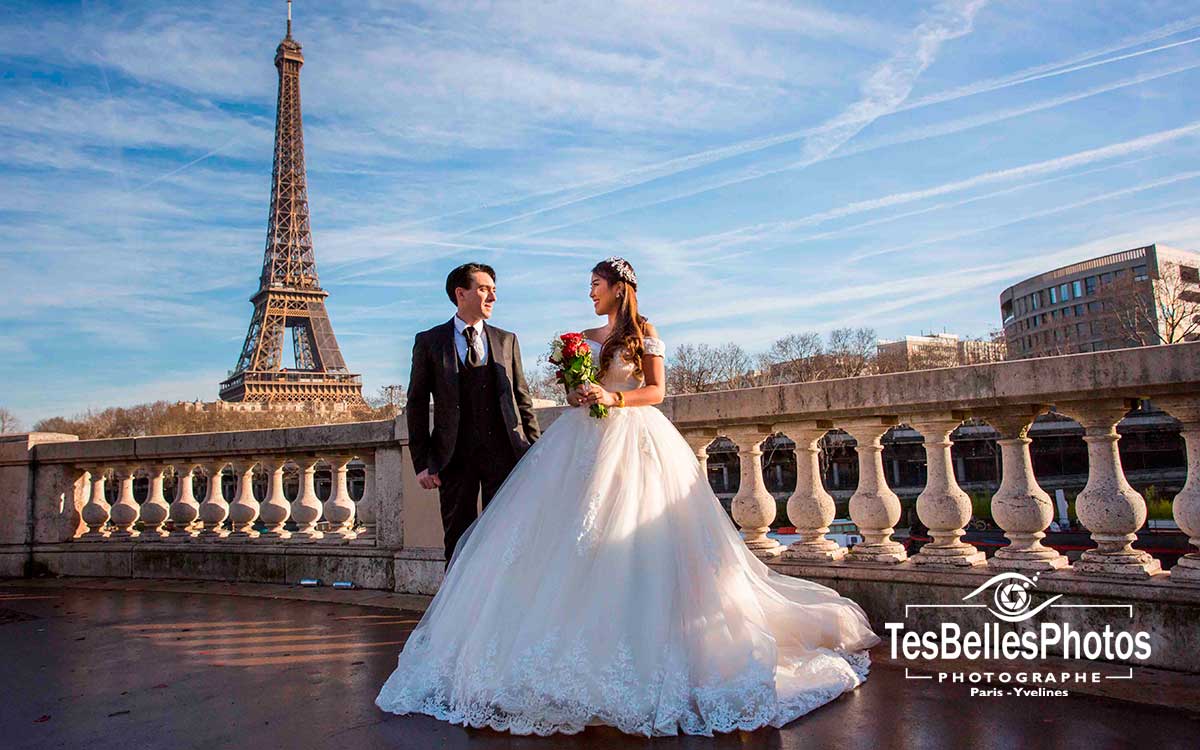 Photo couple pré-mariage franco-chinoise à Paris