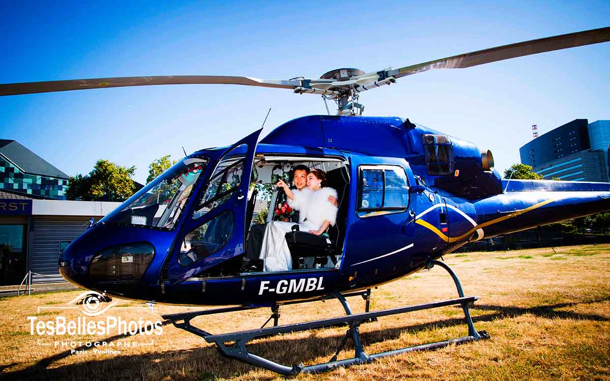 Shooting photo pre-wedding chinois en hélicoptère à Paris