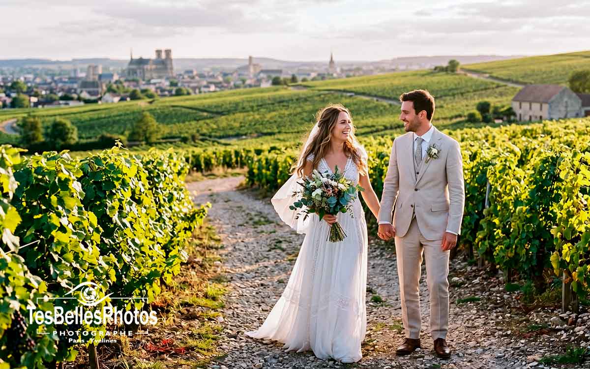 Photographe mariage Calvados – séance couple de mariés dans un domaine vigneron