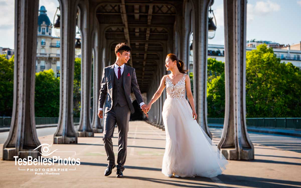 Photographe mariage chinois à Paris – séance pre-wedding romantique au pont de Bir-Hakeim