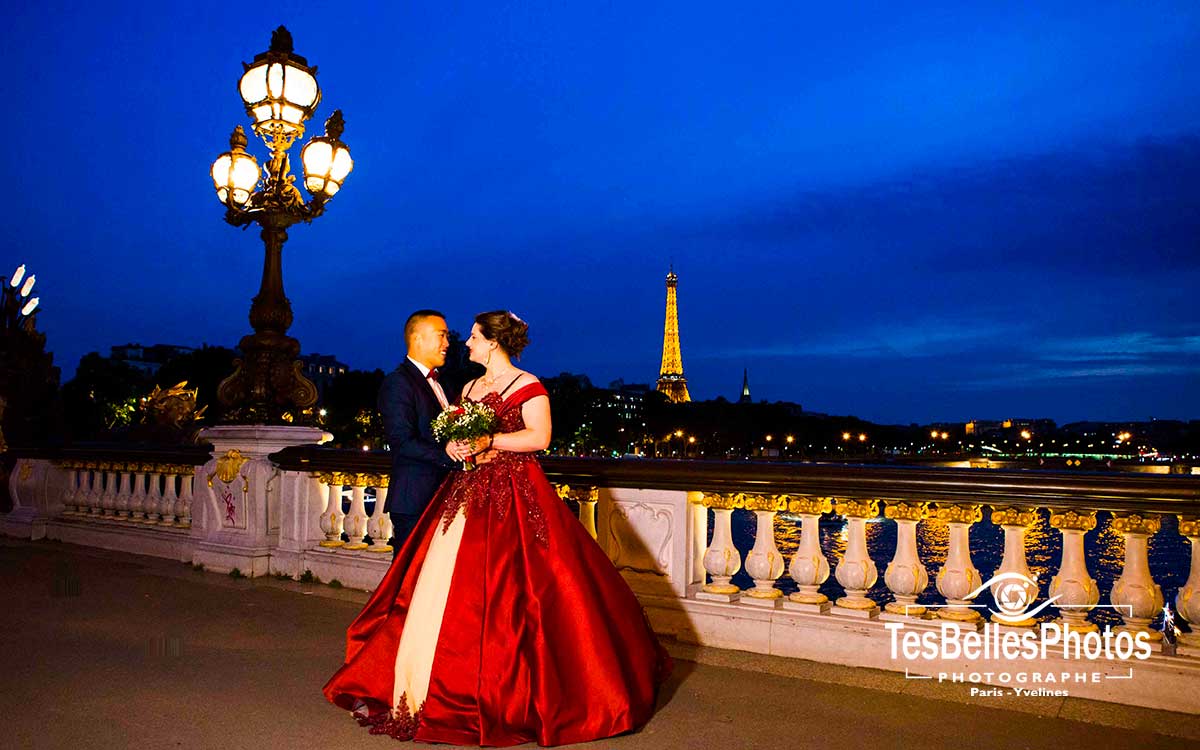 Photographe de mariage chinois – séance photo de mariage à Paris by Night