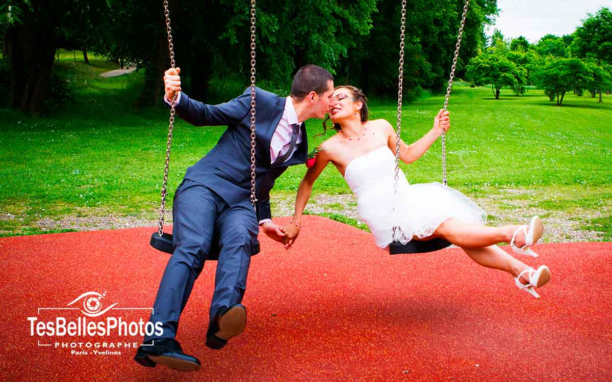 Séance couple photo de mariage au Parc de la Vallée à Mantes-la-Ville en Yvelines, photographe mariage Mantes-la-Ville Yvelines