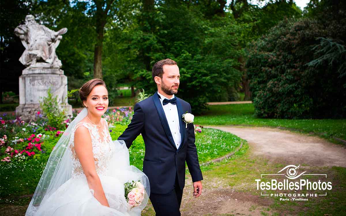 Photographe mariage Poissy, photographe couple de mariage à Poissy, shooting photo couple de mariage au Parc de Poissy